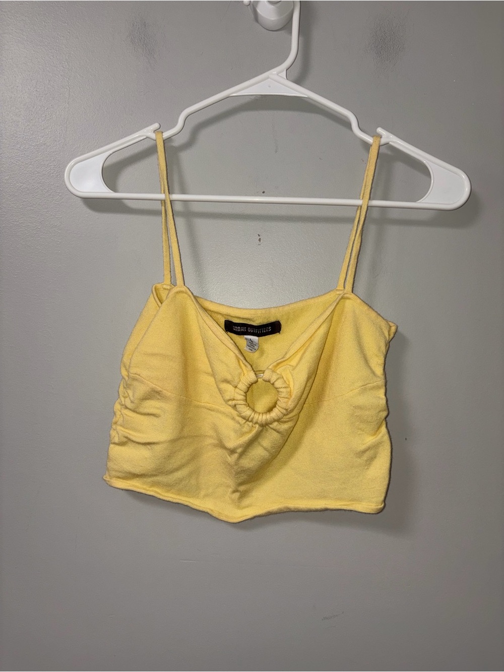 Urban Outfitters Yellow Ring Front Ruched Cami Cropped Top Viscose Blend L